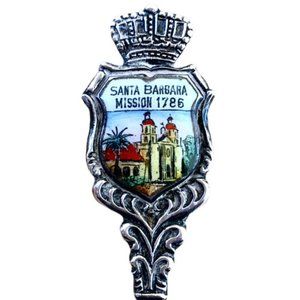 Santa Barbara Mission CA 1786 SilverPlate Souvenir Spoon TINY made in Germany